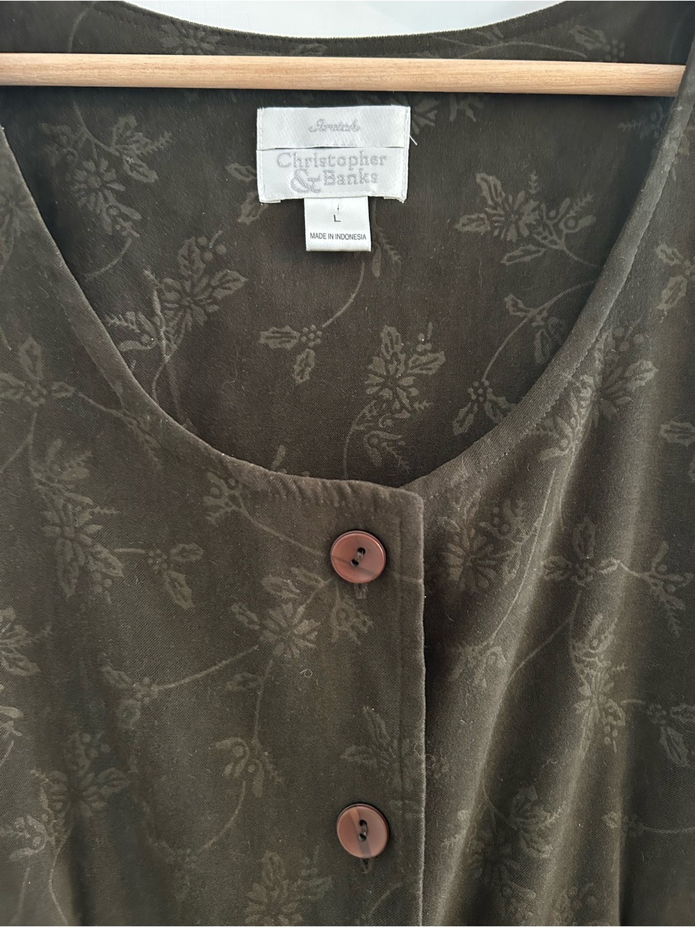 Button-Front Sleeveless Cottagecore Dress in Browns and Olive - Picture 2 of 4